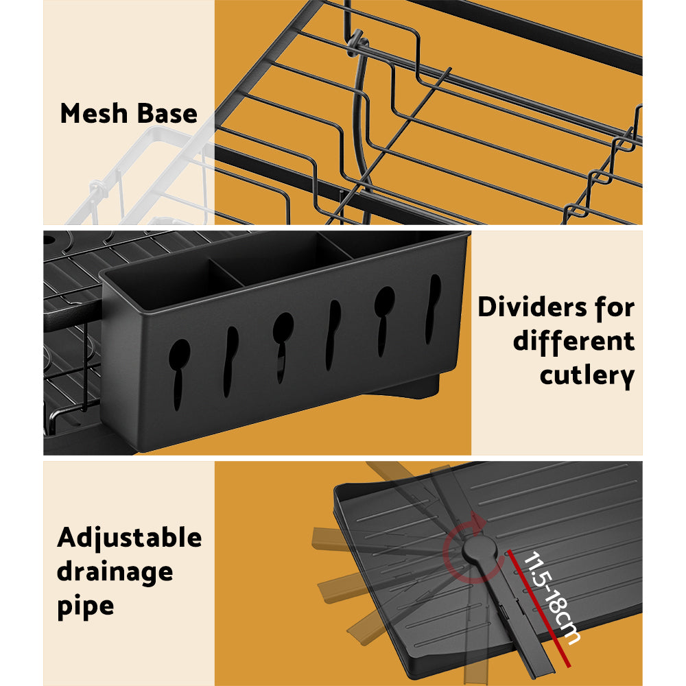Cefito Dish Rack Expandable Drying Drainer Cutlery Holder Tray Kitchen 2 Tiers 6