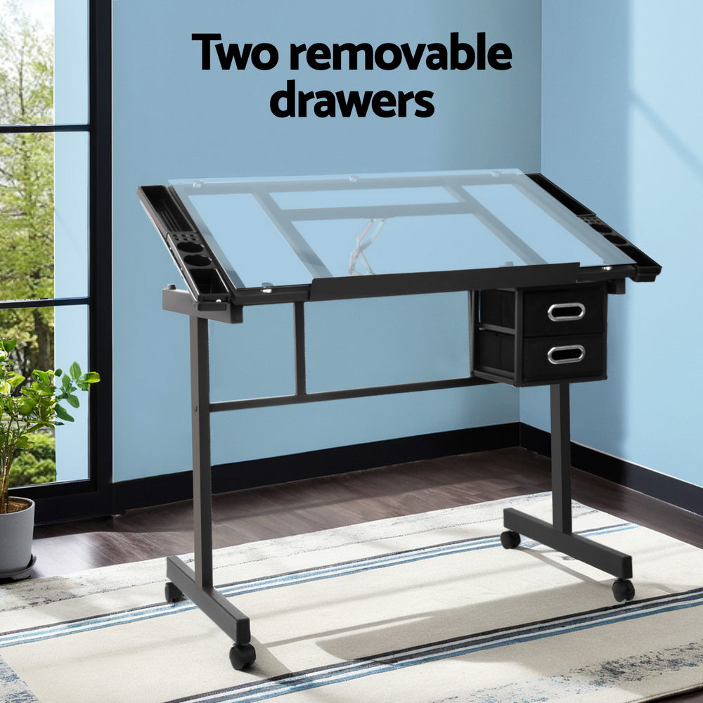 Artiss Drawing Desk Drafting Table Black 5