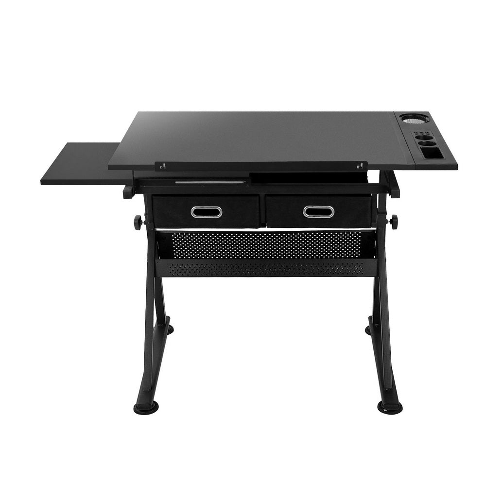 Artiss Drawing Desk Stool Set Drafting Table Adjustable Angle Tilt Drawers Black 3