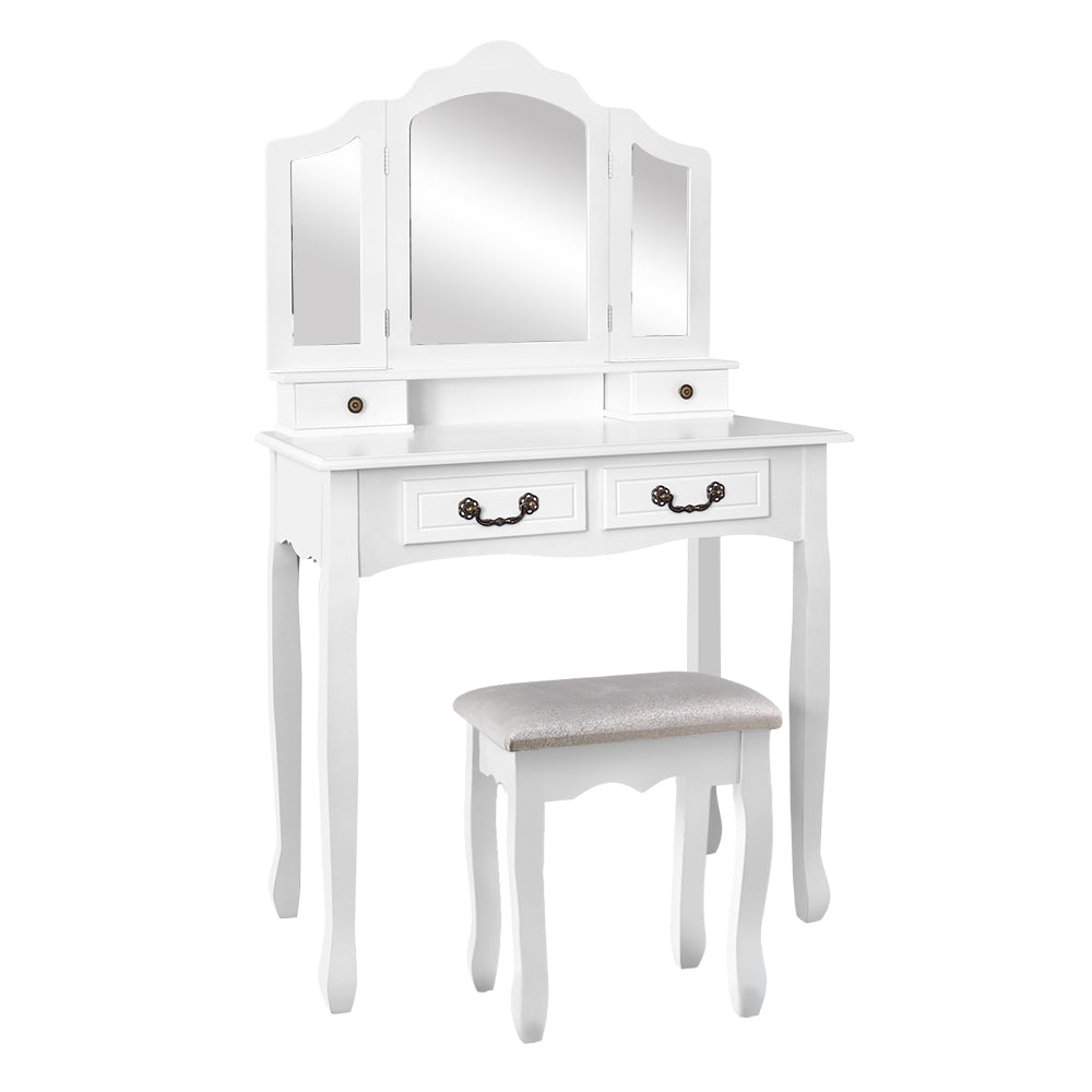 Artiss Dressing Table Stool Set Foldable Mirror White 3