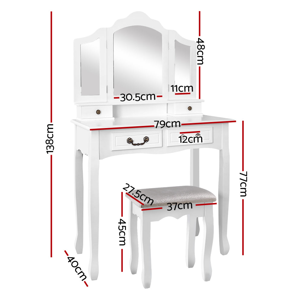 Artiss Dressing Table Stool Set Foldable Mirror White 4