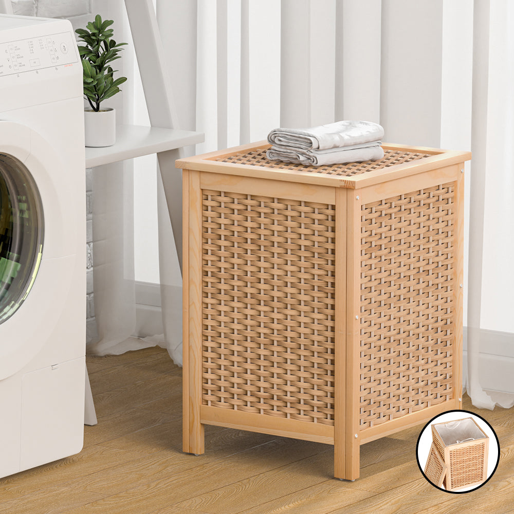 Artiss Laundry Hamper Bathroom Storage Cabinet Wooden Organiser Bag Clothes 7