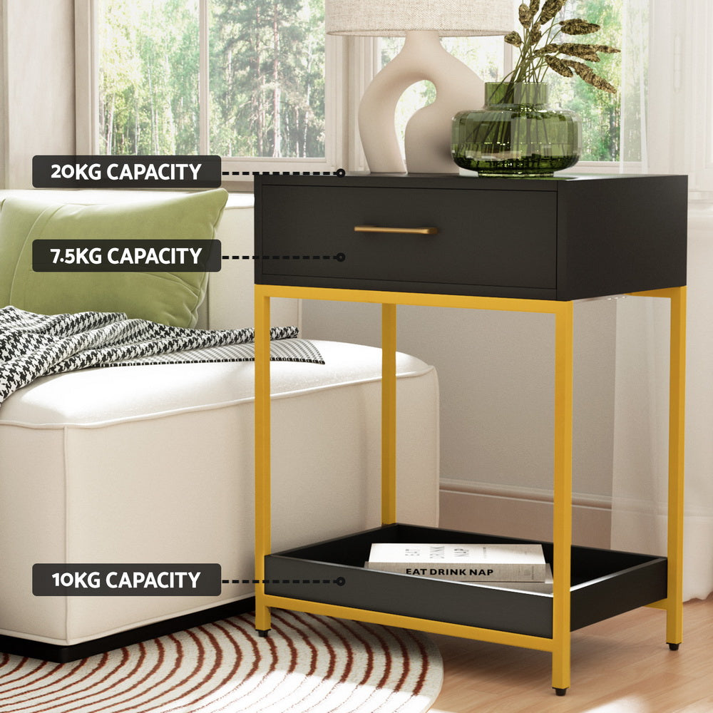 Artiss Bedside Table Drawers Side Table Shelf Storage Nightstand Black MASON 5
