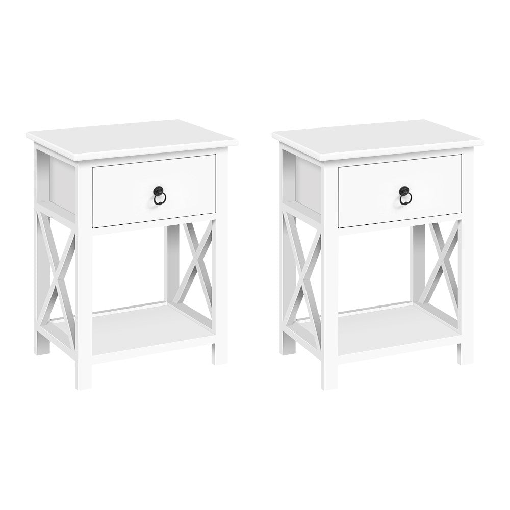 Artiss 2 X Bedside Table 1 Drawer with Shelf - EMMA White 7