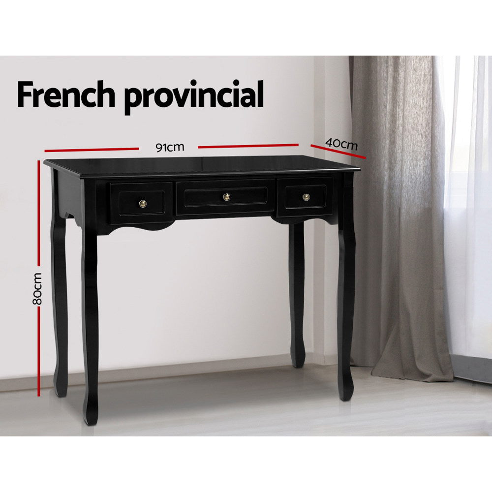 Artiss Console Table 3 Drawers Black Hamptons 4