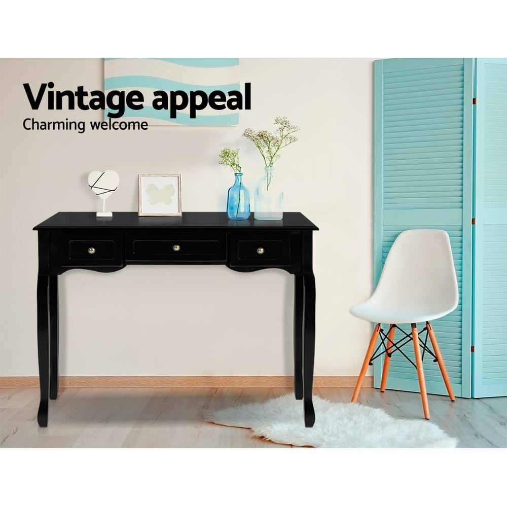 Artiss Console Table 3 Drawers Black Hamptons 5