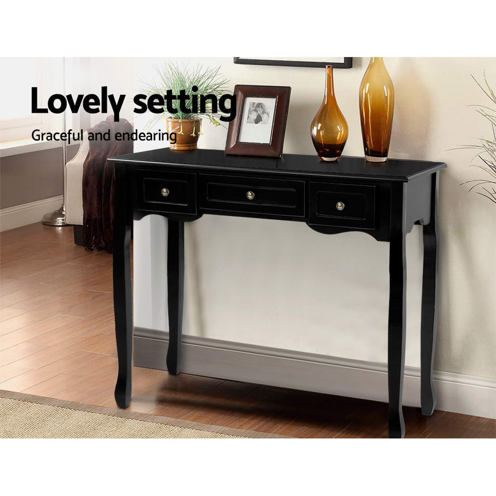 Artiss Console Table 3 Drawers Black Hamptons 6