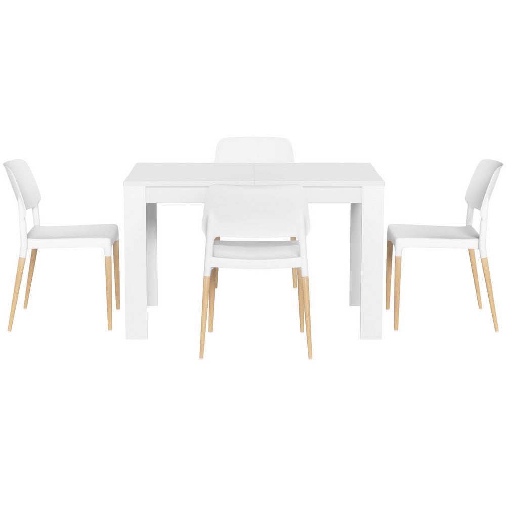 1 Artiss Dining Table and 4 Chairs Set White Wood 3