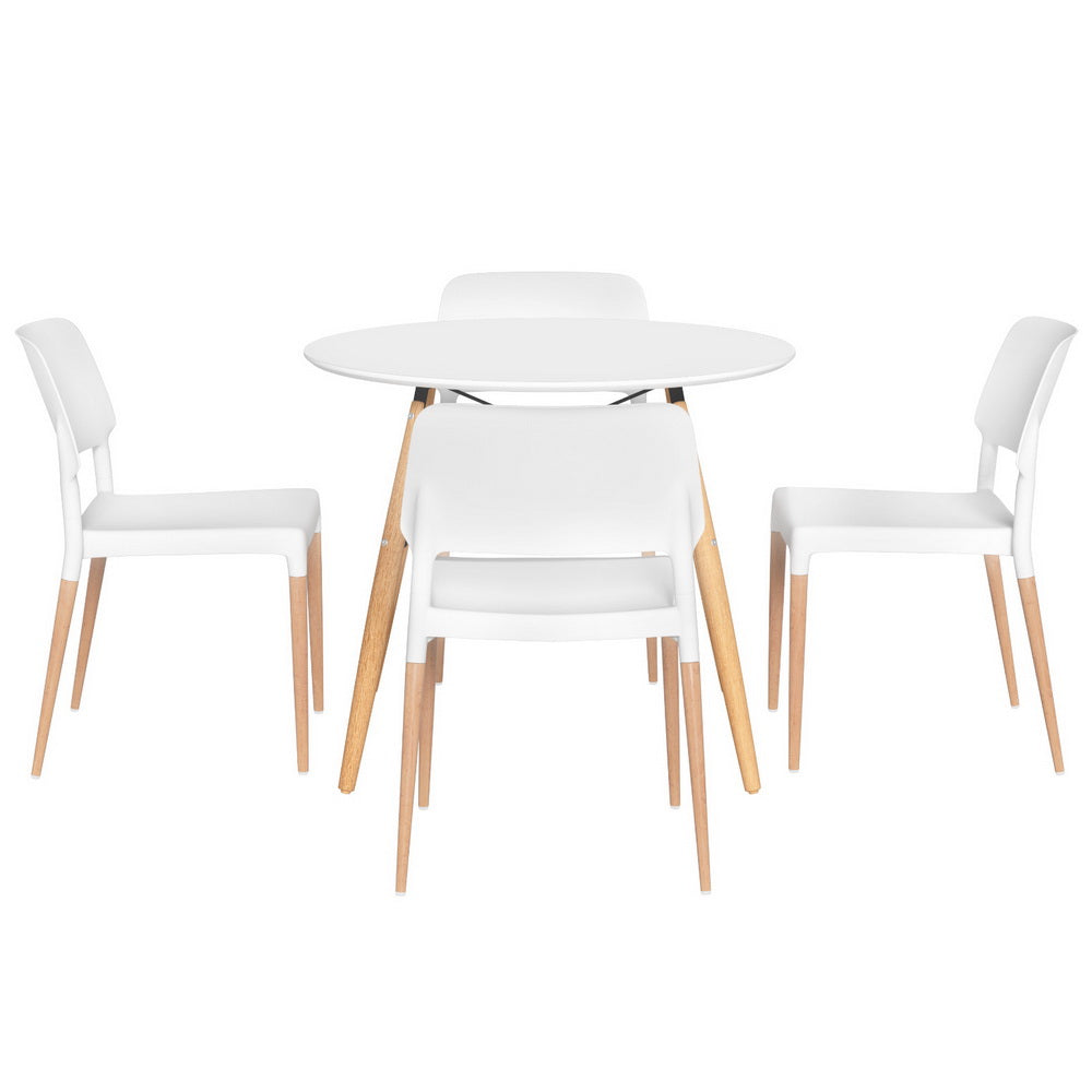 1 Artiss Dining Table and 4 Chairs Set Round White 3