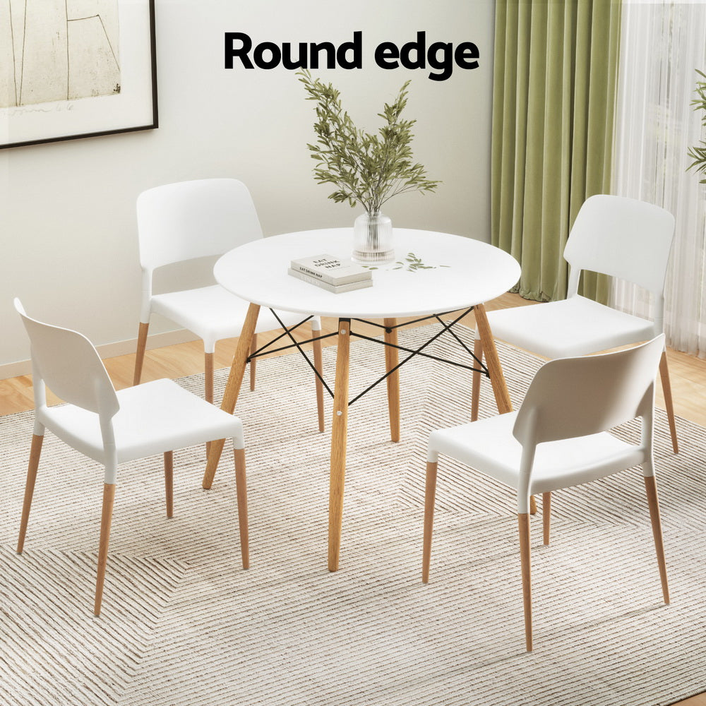 1 Artiss Dining Table and 4 Chairs Set Round White 4