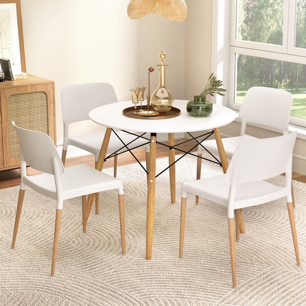 1 Artiss Dining Table and 4 Chairs Set Round White 7