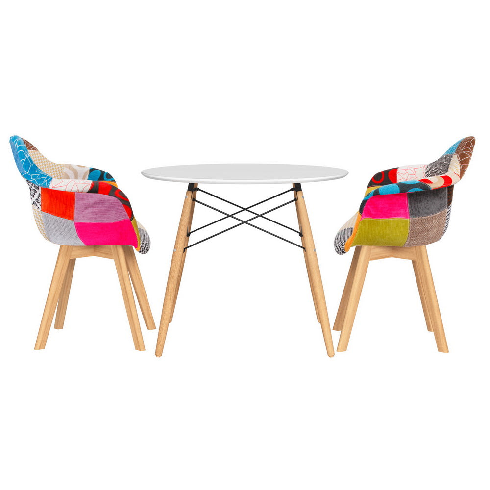 1 Artiss Dining Table and 2 Chairs Set DSW 90cm 3