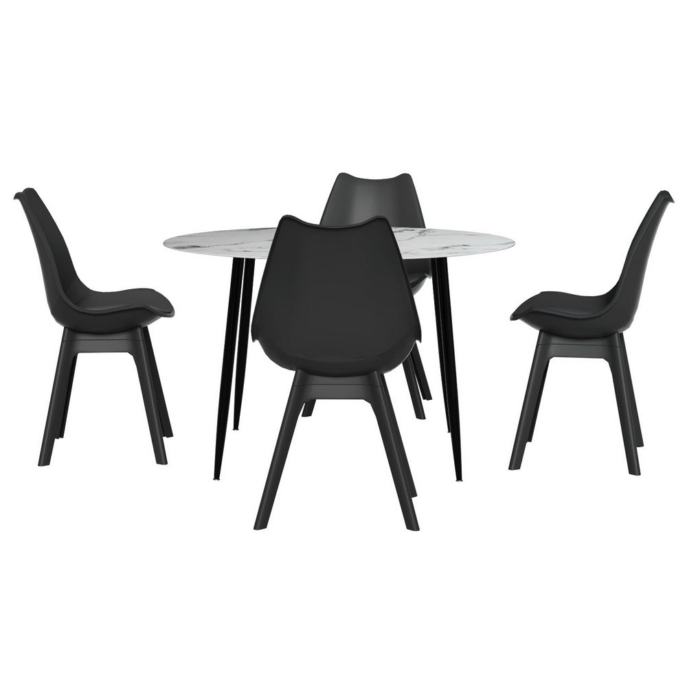 1 Artiss Dining Table and 4 Chairs Set Marble Black 3