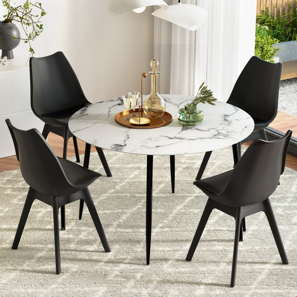 1 Artiss Dining Table and 4 Chairs Set Marble Black 7