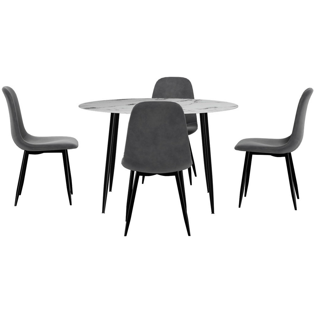 1 Artiss Dining Table and 4 Chairs Set Marble Grey 3