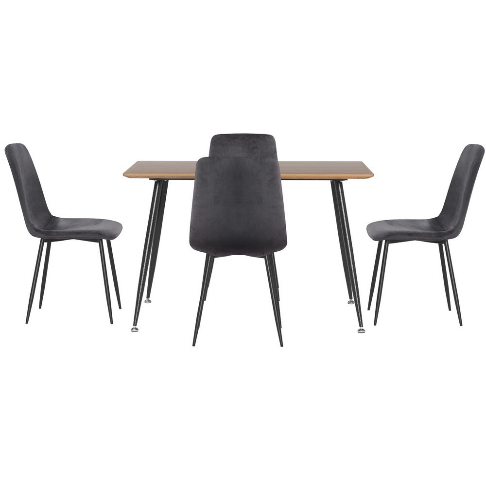 1 Artiss Dining Table and 4 Chairs Set Grey Velvet 3