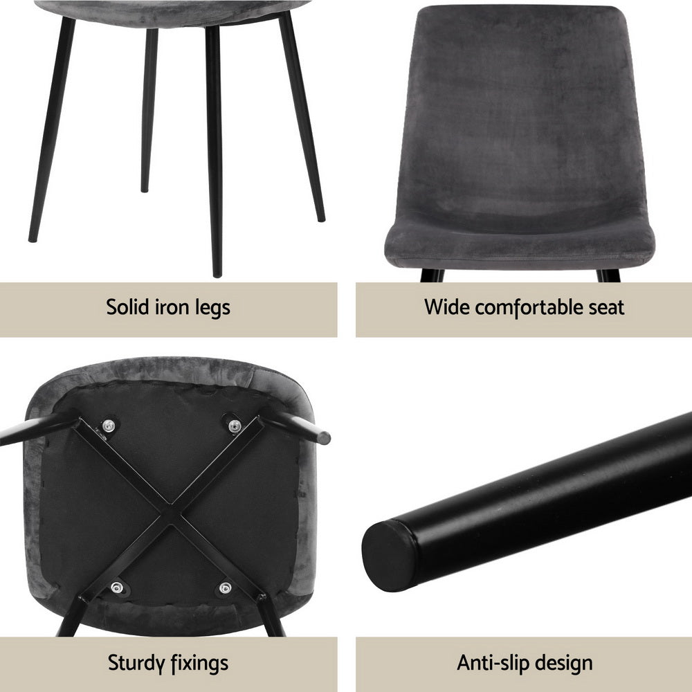 1 Artiss Dining Table and 4 Chairs Set Grey Velvet 6