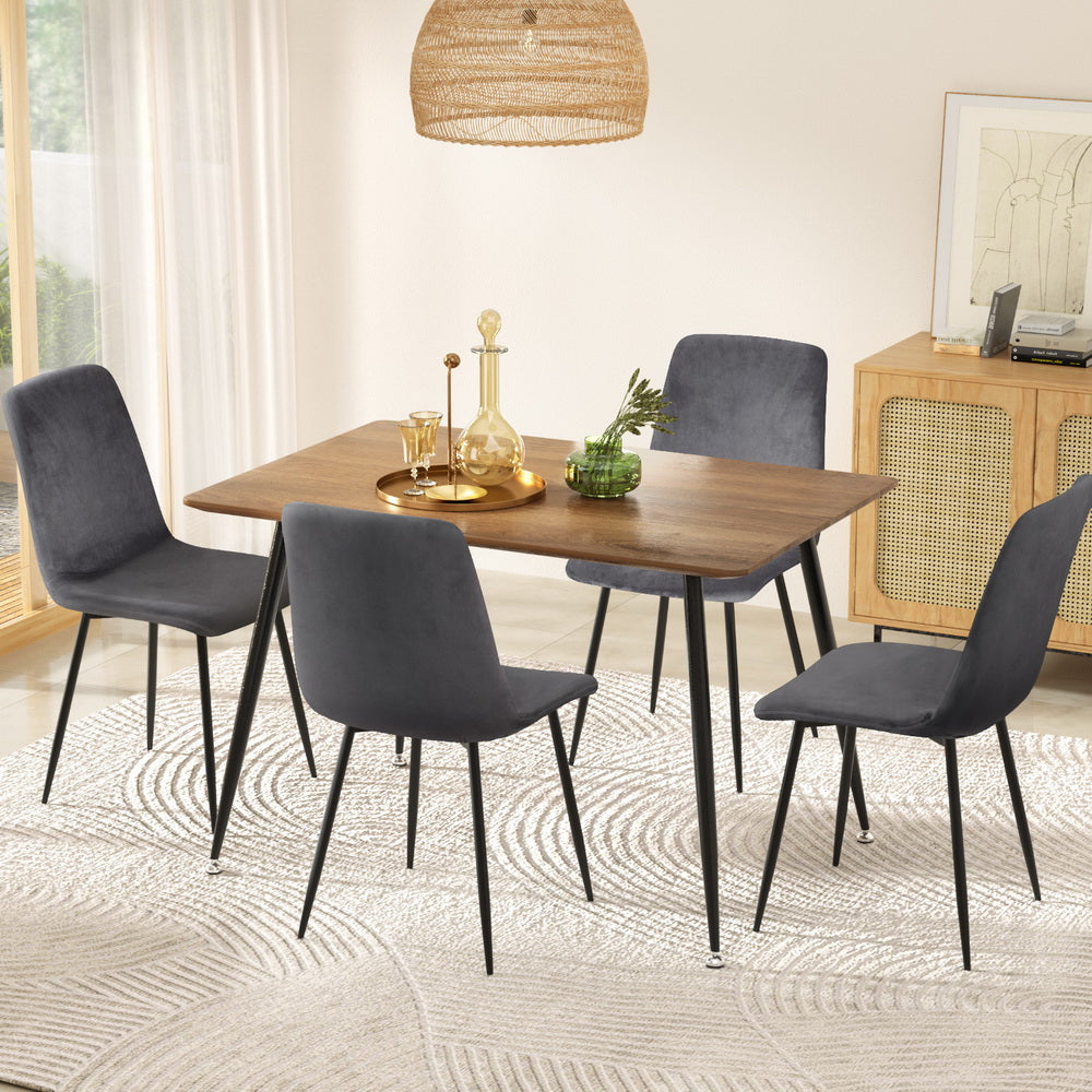 1 Artiss Dining Table and 4 Chairs Set Grey Velvet 7