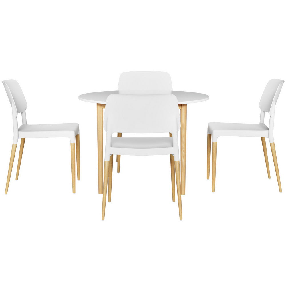 1 Artiss Dining Table and 4 Chairs Set White Wood 3