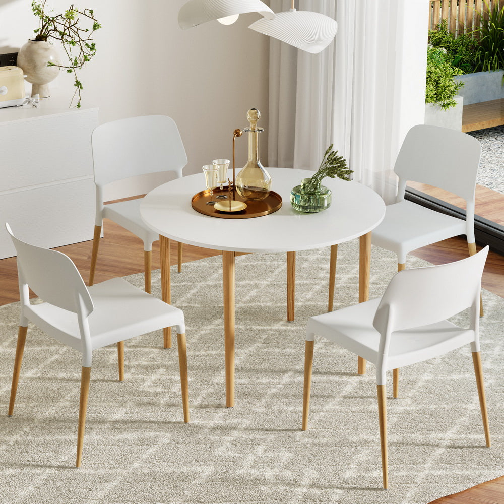 1 Artiss Dining Table and 4 Chairs Set White Wood 7