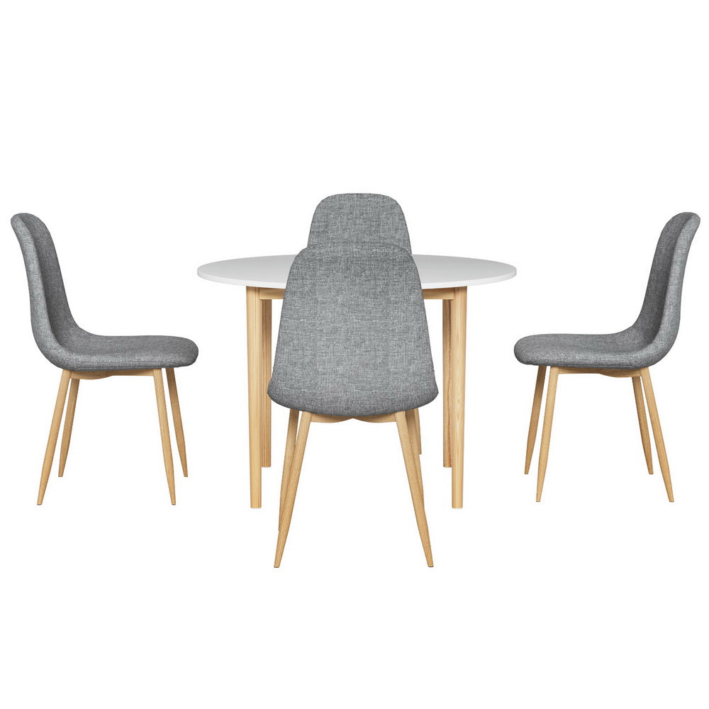 1 Artiss Dining Table and 4 Chairs Set White Grey 3