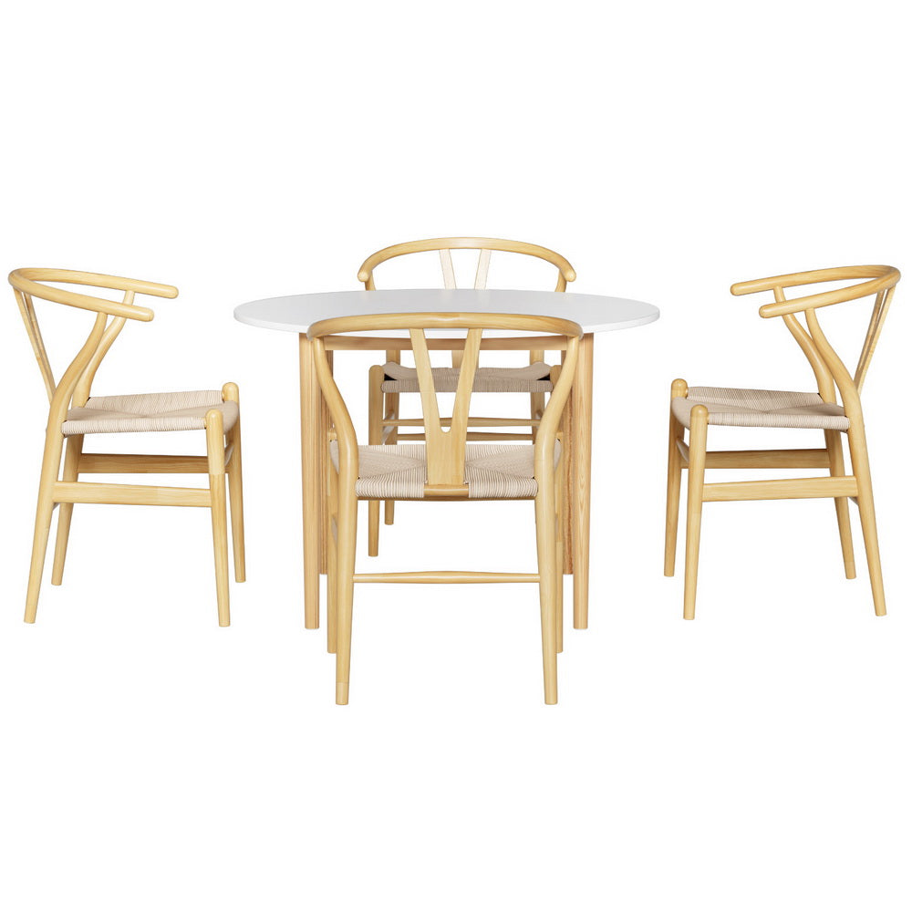 1 Artiss Dining Table and 4 Chairs Set Wishbone Wood 3