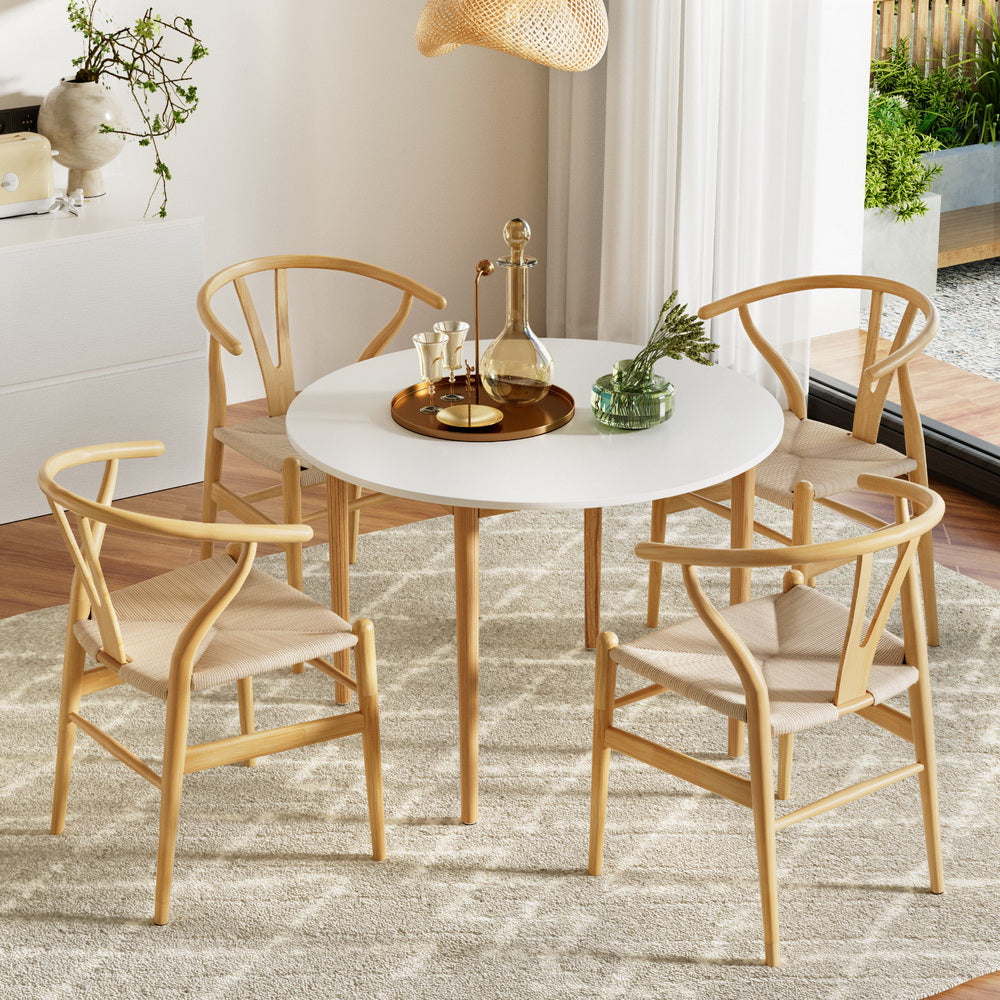1 Artiss Dining Table and 4 Chairs Set Wishbone Wood 7