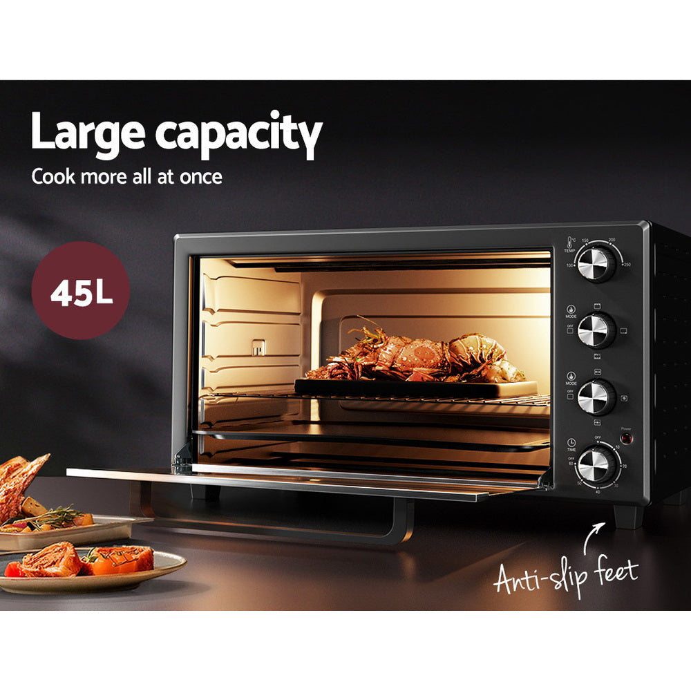 Devanti 45L Convection Oven Electric Fryer Ovens 1800W 3