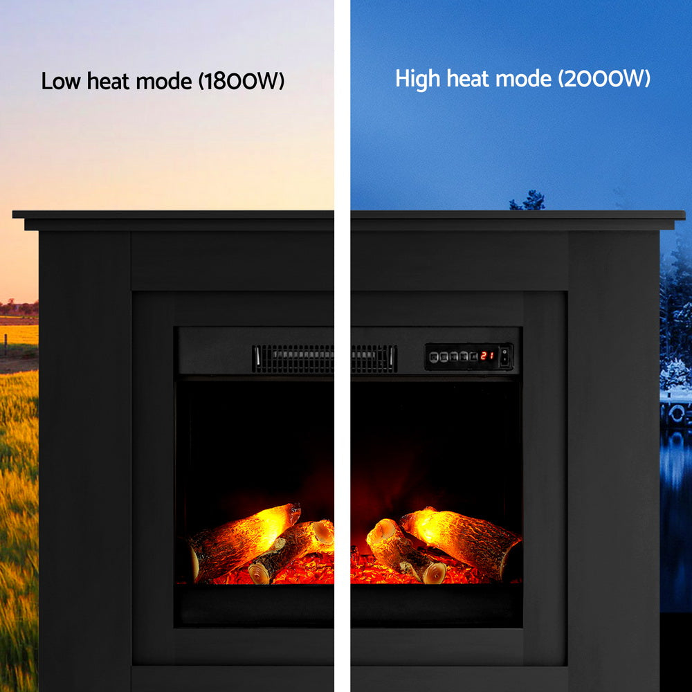 Devanti Electric Fireplace Fire Heater 2000W Black 4