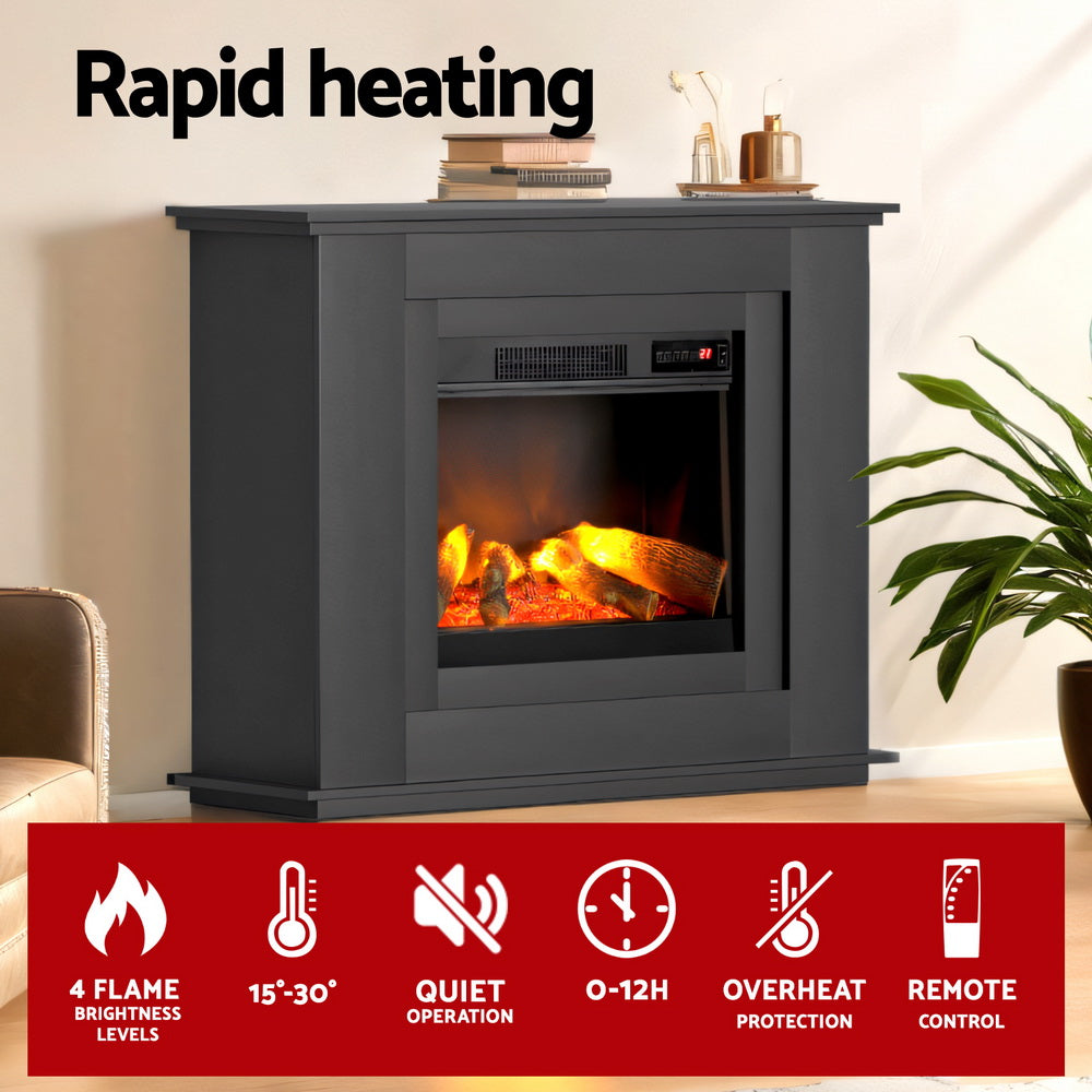 Devanti Electric Fireplace Fire Heater 2000W Black 5