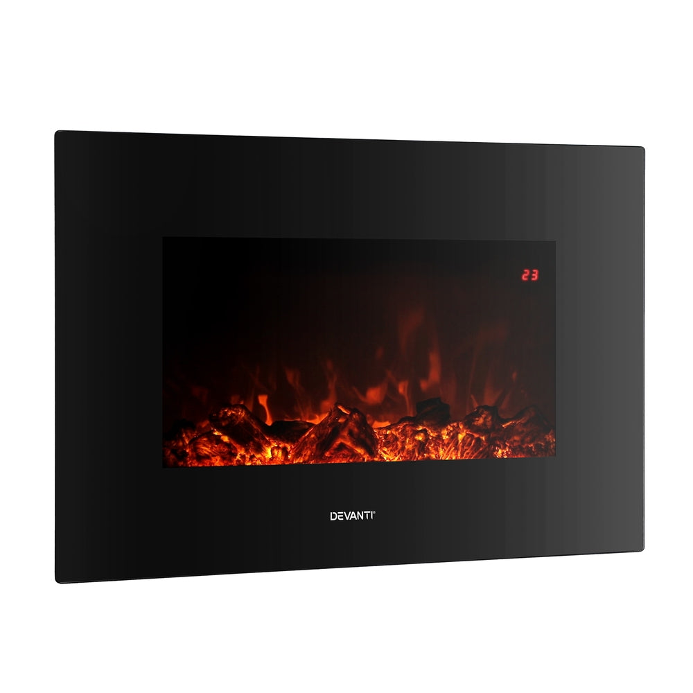 Devanti Electric Fireplace Fire Heater 2000W Black 3