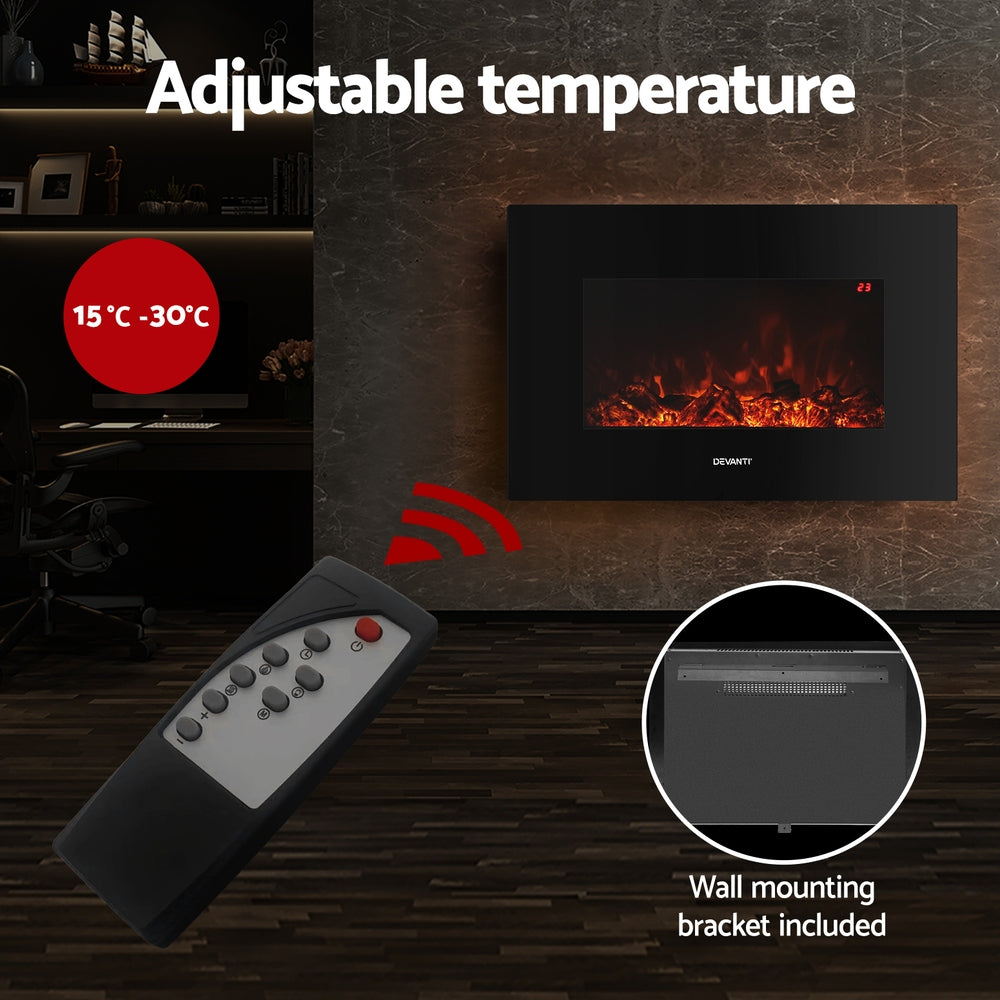 Devanti Electric Fireplace Fire Heater 2000W Black 4