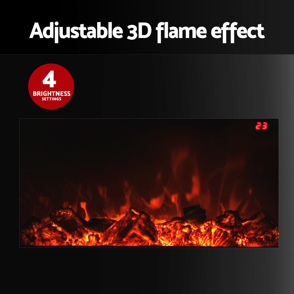 Devanti Electric Fireplace Fire Heater 2000W Black 5