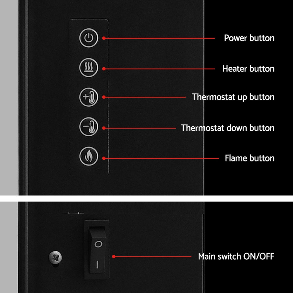 Devanti Electric Fireplace Fire Heater 2000W Black 6