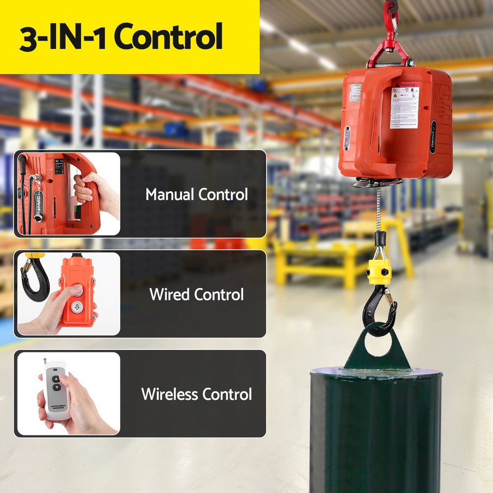 Giantz Electric Hoist Winch 500KG Wired/Wireless Remote Control 6