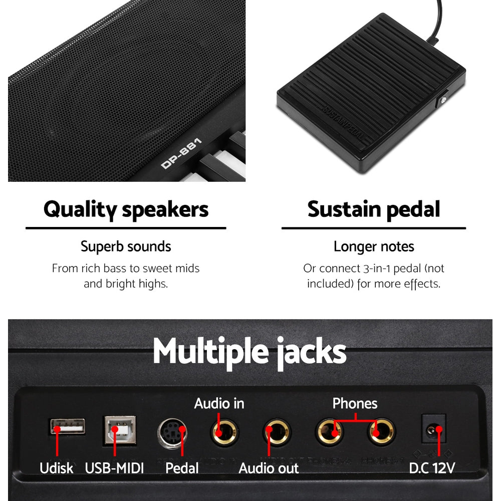 Alpha 88 Keys Electronic Piano Keyboard Digital Electric w/ Stand Sustain Pedal 5