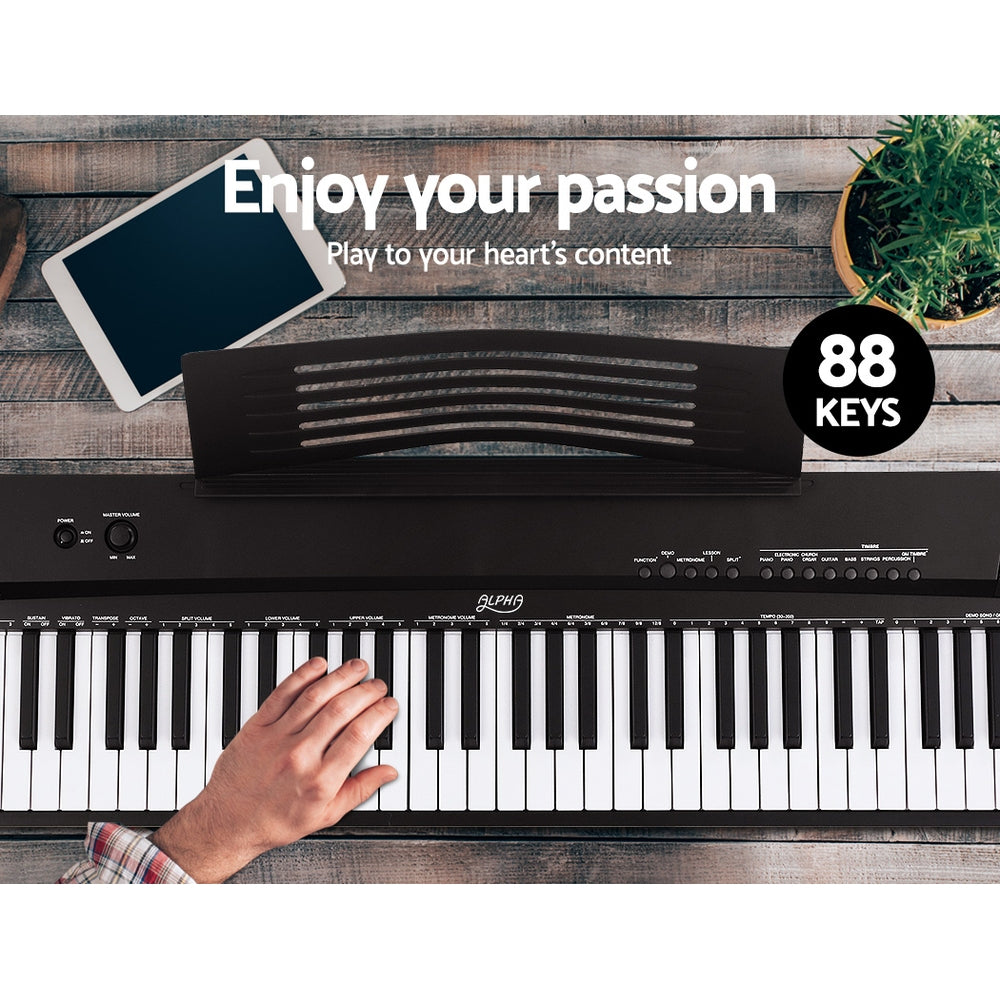 Alpha 88 Keys Electronic Piano Keyboard Digital Electric w/ Stand Stool Pedal 4