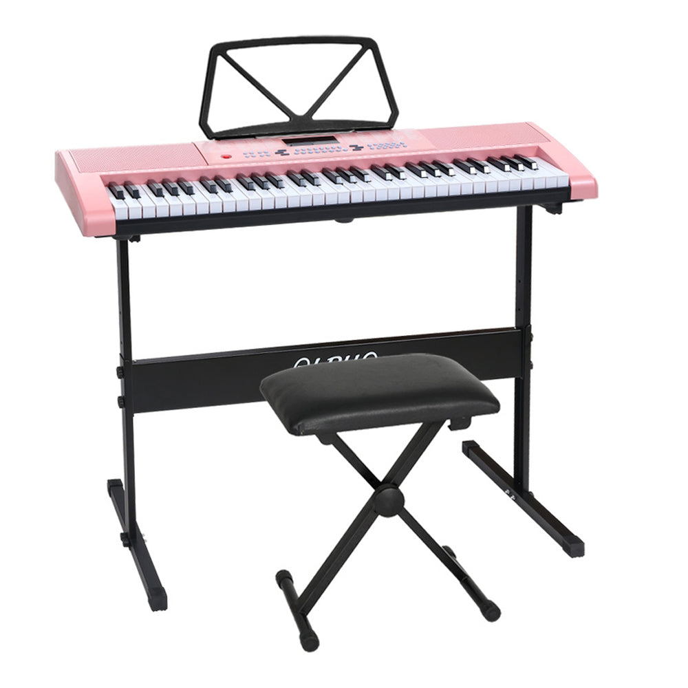 Alpha 61 Keys Electronic Piano Keyboard Digital Electric w/ Stand Stool Pink 7