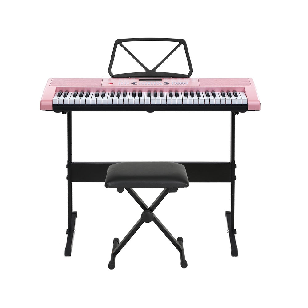 Alpha 61 Keys Electronic Piano Keyboard Digital Electric w/ Stand Stool Pink 3