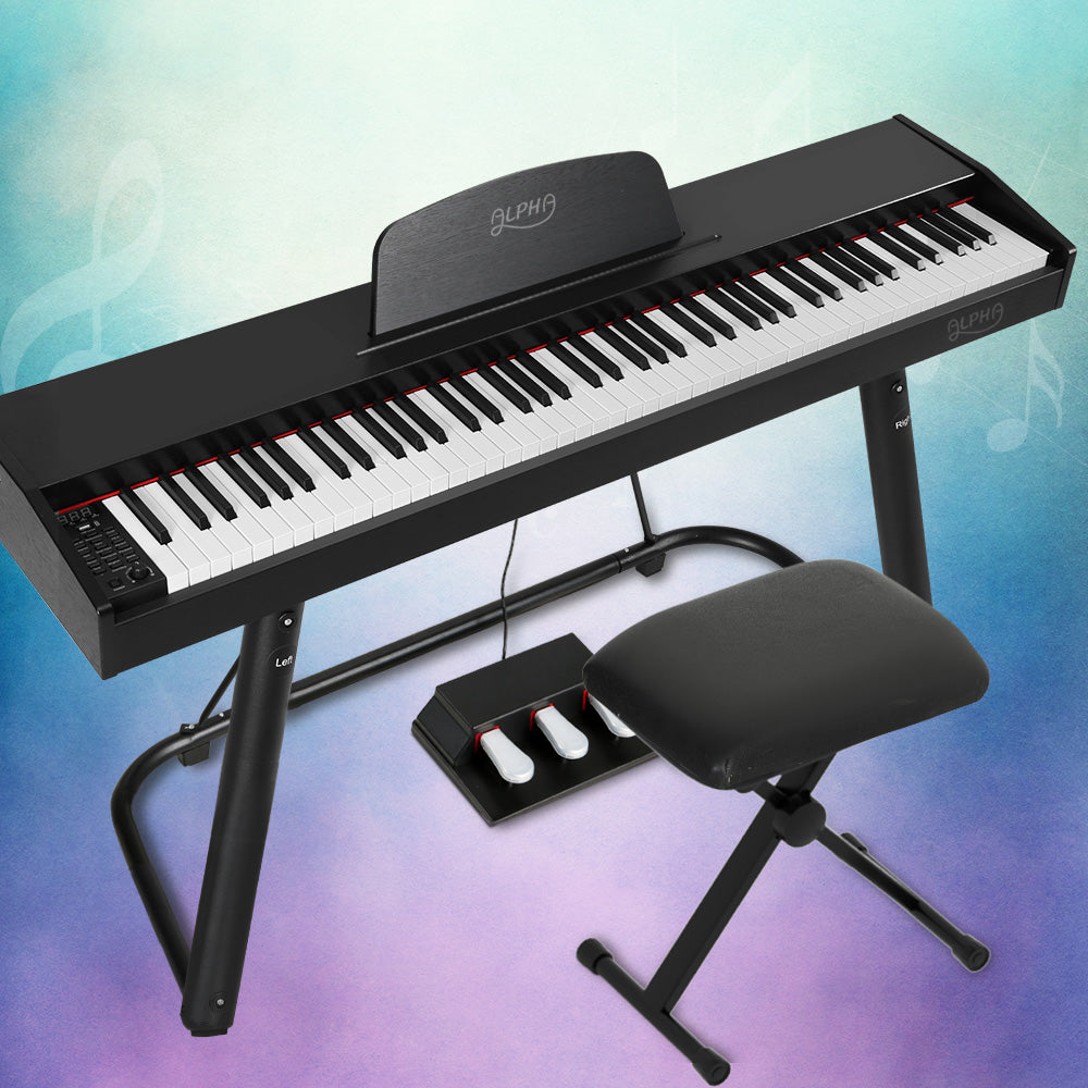 Alpha 88 Keys Electronic Piano Keyboard Digital Electric w/ Stand Stool Weighted 7