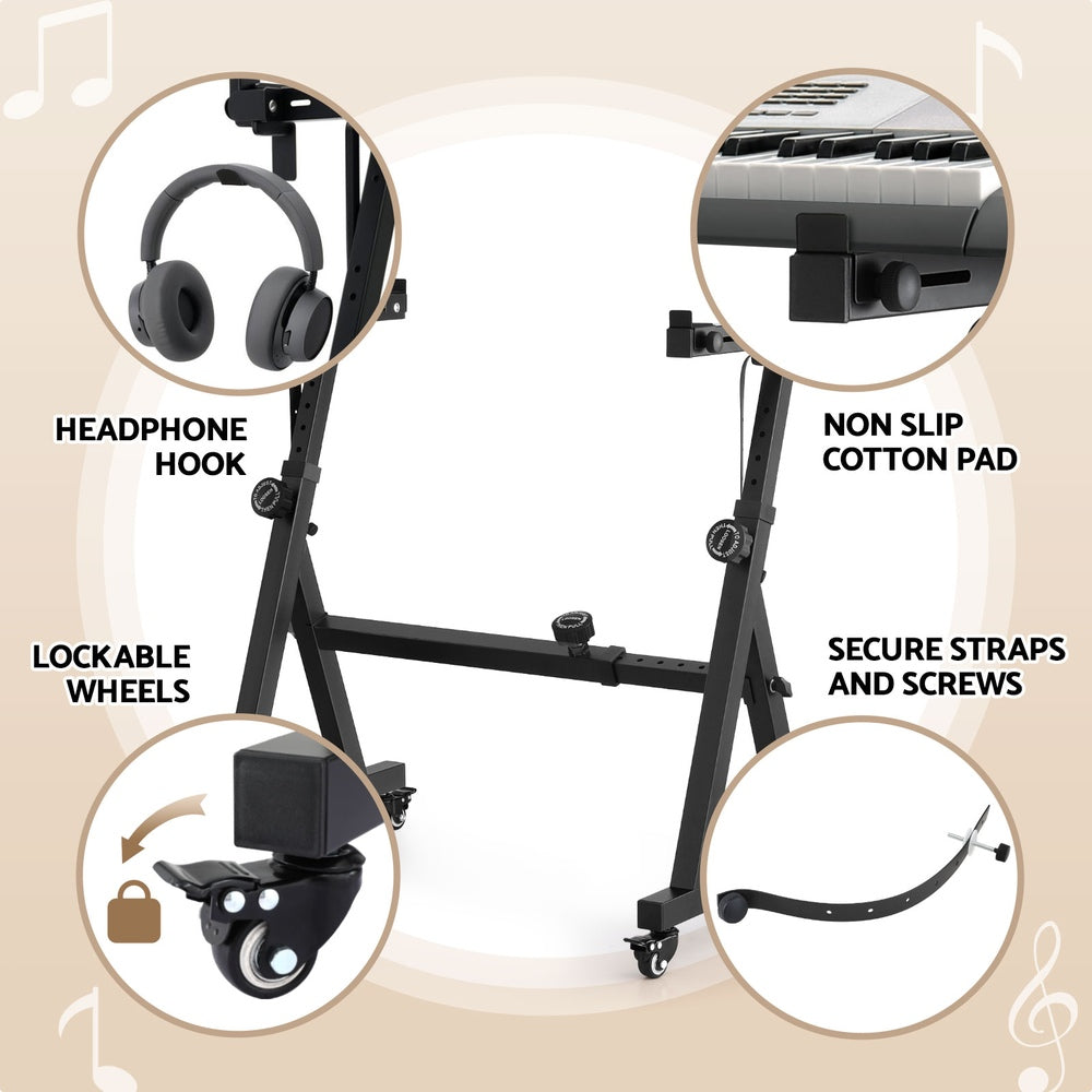 Alpha Heavy Duty Adjustable Piano Stand with Lockable Wheels Z-Stand Black 5