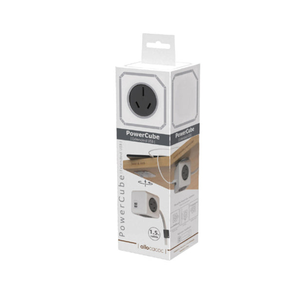 Allocacoc PowerCube Extended USB Powerboard 4-Outlets 2 USB Ports Grey-White 1.5m 5