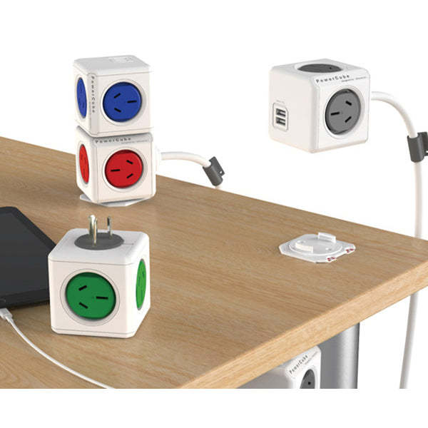 Allocacoc PowerCube Extended USB Powerboard 4-Outlets 2 USB Ports Grey-White 1.5m 7