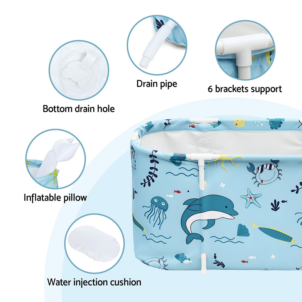 Weisshorn Foldable Bathtub PVC Spa Bucket Inflatable Cushion 114x62cm Blue 5