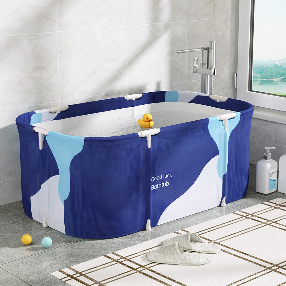 Weisshorn Foldable Bathtub PVC Spa Bucket Inflatable Cushion 114x62cm Navy Blue 7