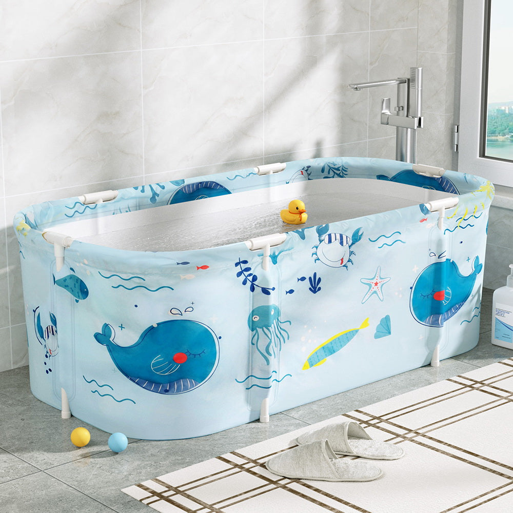 Weisshorn Foldable Bathtub PVC Spa Bucket Inflatable Cushion 134x65cm Blue 7