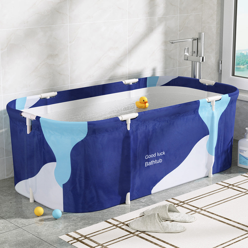 Weisshorn Foldable Bathtub PVC Spa Bucket Inflatable Cushion 134x65cm Navy Blue 7