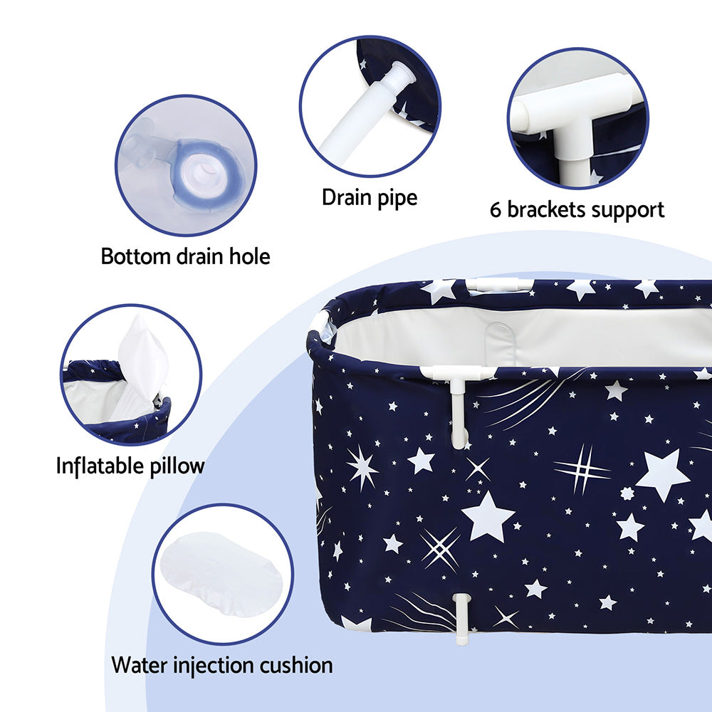 Weisshorn Foldable Bathtub PVC SPA Bucket Inflatable Cushion 114x62cm Star Navy 5