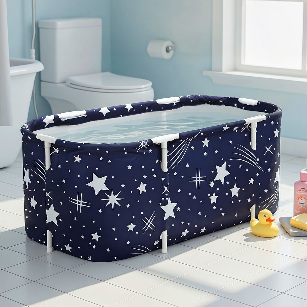 Weisshorn Foldable Bathtub PVC SPA Bucket Inflatable Cushion 114x62cm Star Navy 7