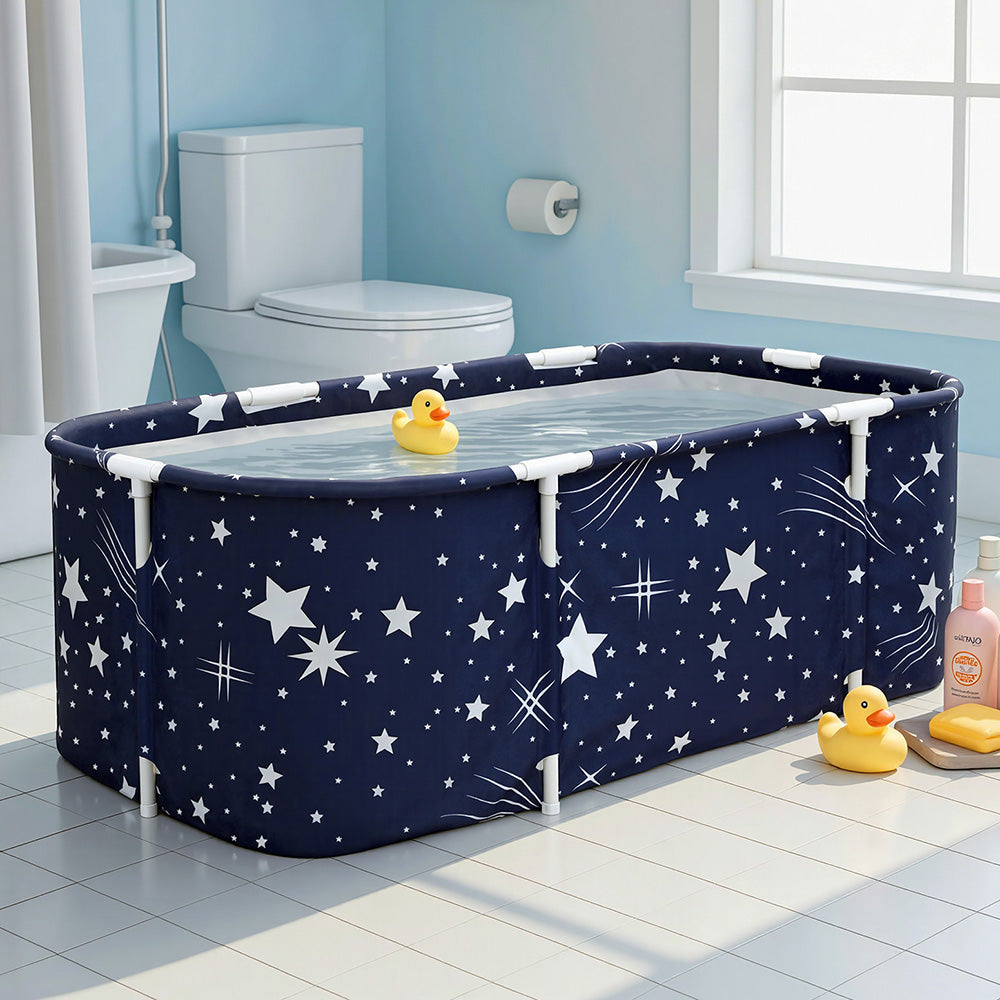 Weisshorn Foldable Bathtub PVC SPA Bucket Inflatable Cushion 134x65cm Star Navy 7